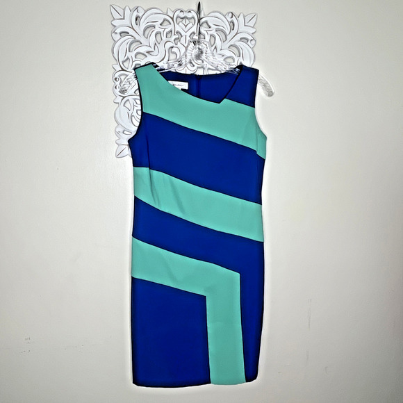 dressbarn Dresses & Skirts - DRESSBARN Women's size 6 Sheath DRESS Sleeveless Stretch Color Block BLUE GREEN